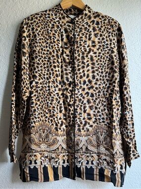 Vintage Peter Martin 100% Silk Leopard & Paisley Blouse - Size 8